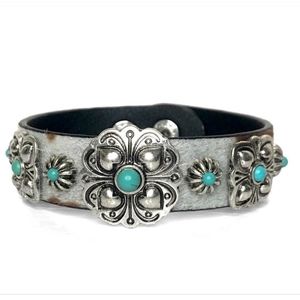 Nwt leather hairon western concho turquoise snap bracelets